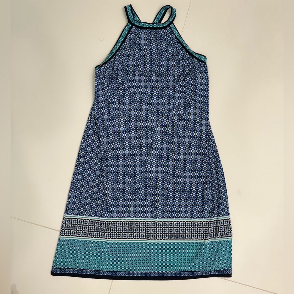 Max Studio Womens Small Crisscross Patterned Jersey Halter Dress Blue